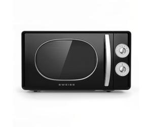 SWEISS Micro-onde Vintage MOVI9, 20L Noir, 700W, 6 modes de cuisson, Décongélation, Plaque tournantes 24,5 cm, Minuterie jusqu’à 30 min