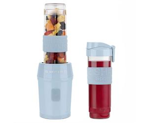 SWEISS Mini Blender, Mixeur Portable, Smoothie MOOV6, 2 Gourdes de 570 ml avec Couvercles de Voyage, 4 Lames Inox, 300W, Compatible Lave-Vaisselle, Bleu