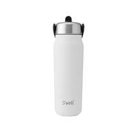 S'well Explorer Gourde en acier inoxydable recy vec couvercle à paille rabattable, 700 ml, blanc, triple couche d’isolation sous vide, garde les boissons froides 36 h et chaudes 8 h, sans BPA