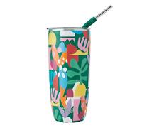 S'well Gobelet en acier inoxydable avec paille et couvercle coulissant, 700 ml, motif découpages en papier, triple couche d’isolation sous vide, garde boissons froides 18 h et chaudes 5 h, sans BPA