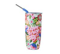 S'well X Steffi Lynn Gobelet en Acier Inoxydable avec Paille et Couvercle Coulissant, 700 ml, Imprimé Artiste, Triple Couche D’Isolation sous Vide, Garde Boisson Froide 18 H et Chaude 5 H, sans Bpa