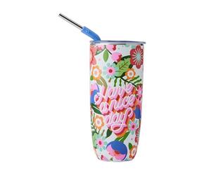 S'well X Steffi Lynn Gobelet en Acier Inoxydable avec Paille et Couvercle Coulissant, 700 ml, Imprimé Artiste, Triple Couche D’Isolation sous Vide, Garde Boisson Froide 18 H et Chaude 5 H, sans Bpa
