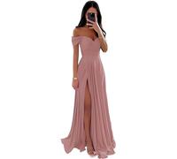 SWEMILE Robe Baptême Blanche Plissée pour Bal, Mariage, Cérémonie, Fête - Cocktail à Manches en Satin pour Soirée Femme - Asymétrique Légère Fluide Eté à Volante - Rose Cendré Taille 36