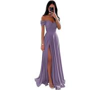SWEMILE Robe Baptême Jupe Blanche pour Bal Mariage Cérémonie Fête Robe de Cocktail Plissée à Manches en Satin pour Soirée Femme Robe Asymétrique Légère Fluide Eté à Volante Robe Glycine Taille 38