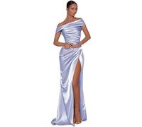 SWEMILE Robe Baptême Robe Femme de Cocktail de Soirée Vintage Plissée sans Manches Asymétrique Robe Fendue Latérale Promo Robe Lavande Taille 34