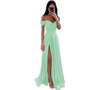 SWEMILE Robe de Soirée Cocktail Promo Demoiselle Honneur pour Fête Cérémonoie Anniversaire Bal Marriage Robe Irrégulier Chic et Elegant Col en V en Satin avec Fente Robe Sirène Robe Vert Menthe