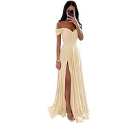 SWEMILE Robe de Soirée Cocktail Demoiselle d'Honneur pour Fête Cérémonoie Anniversaire Bal Mariage - Irrégulier Chic et Élégant Col en V en Satin avec Fente - Sirène Champagne