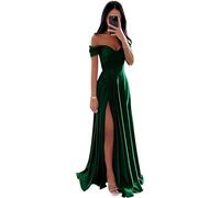 SWEMILE Robe de Soirée Cocktail Promo Demoiselle Honneur pour Fête Cérémonoie Anniversaire Bal Marriage Robe Irrégulier Chic et Elegant Col en V en Satin avec Fente Robe Sirène Robe Vert Emeraude