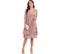 SWEMILE Robe de Soirée en Mousseline de Soie Robe à Bretelles avec Veste Lot de 2 en Dusty Rose Robe Femme Délicate