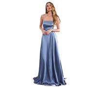 SWEMILE Robe De Soiree Femme 2024 Ete Chic et Elegant Maxi Longue Robes en Satin Sexy Bretelles Fendue Dress Mode de Bal Cocktail Dreses pour Mariage Party Habillée Robe Bleu Pastel Taille 38