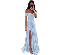 SWEMILE Robe de Soirée Longue Femme en Satin Avec Fente Sexy Dos Nu Sans Manches - Cocktail, Bal de Gala, Promo, Demoiselle d'Honneur, Fête, Anniversaire - Bleu Ciel