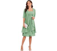 SWEMILE Robe en Vert Sauge Un Look Féminin Col Bateau Robe Jupe mi-Jambe Lot de 2 avec Une Vest Cintrée