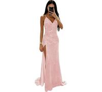 SWEMILE Robe Fendue Maxi-Longue Moulante à Bretelles Fines Col V Robe de Cérémonie Style Simple