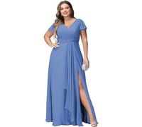 SWEMILE Robe Mariee Tati Robe de Mariée Princesse Tenue Femme Chic et Elegant Robe Fendue Sexy Dos Nu Manches Evasées avec Poches Robe Habillée Femme en Chiffon Robe Barbeau Taille 44
