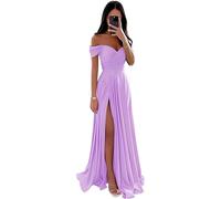 SWEMILE Robe Moulante Fendue Plissée en Satin Chic et Élégante pour Bal, Mariage, Soirée, Cocktail, Gala de Promo, Fête, Anniversaire - Sexy Sans Manches Dos Nu - Lilas Taille 44