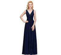 SWEMILE Robe sans Manches Col V Robe Femme de Mariage en Mousseline Dos Nu Robe Elégante et Chic