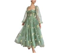 SWEMILE Tenue De Ceremonie Ado avec Broderies Florales Robe Boheme Chic Robe de Soirée Longue pour Mariage Pour Anniversaire de Fille Princesse Robe Bustier Corset Sexy Jolie Robe Vert Sauge Taille 40