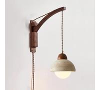 SWEMOPP Applique murale à brancher du milieu du siècle, bras oscillant, lampe de lecture murale pour chambre à coucher, lampe murale en pierre de marbre naturel, éclairage mural rustique en bois vinta