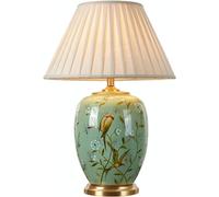 SWEMOPP Grande lampe de table en céramique verte lampe de table florale vintage pour salon lampe de table orientale en porcelaine simple pour chambre à coucher table de chevet lampe de bureau rétro po