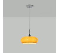 SWEMOPP Lampe suspendue en verre de lait de 11 pouces, lampe suspendue moderne du milieu du siècle en verre orange, abat-jour tambour, lustre vintage doré chromé de ferme pour îlot de cuisine, salle à