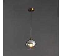 SWEMOPP Lampe suspendue noire moderne, boule de verre fumé, plafond de ferme, lustre industriel vintage en verre ambré chromé pour salle à manger, cuisine, île, restaurant, bar, café