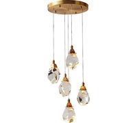 SWEMOPP Lustre suspendu en cristal à 5 lumières, lustre moderne en grappe pour hall d'entrée, lustre suspendu rond à LED doré vintage pour salle à manger, chambre à coucher, cuisine, îlot, cage d'es