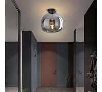 SWEMOPP Plafonnier semi-encastré en verre fumé industriel noir, boule de verre ambré, plafonnier de couloir, cuisine de ferme rustique vintage, luminaires à proximité du plafond pour porte de porche,