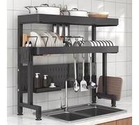 SWENEEN Égouttoir À Vaisselle À 2 Niveaux, Réglable Et Extensible, pour Évier, Grand Format, Argenté, Idéal pour Les Petites Cuisines Et Permettant D'Optimiser l'espace sur Le Pl,Black-L