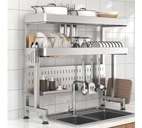 SWENEEN Égouttoir À Vaisselle À 2 Niveaux, Réglable Et Extensible, pour Évier, Grand Format, Couleur Argent. Idéal pour Les Petites Cuisines Et Permet D'Optimiser l'espace sur Le,Silver-S