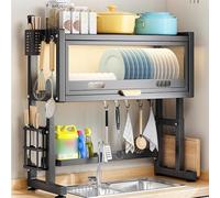 SWENEEN Égouttoir À Vaisselle Double À Poser sur L'Évier, Grand Format, avec Porte-Couverts, Blanc, Gain De Place, pour Le Rangement sur Le Plan De Travail, Noir - 65 Cm,Black-65cm