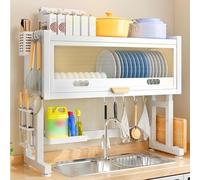 SWENEEN Égouttoir À Vaisselle Double À Poser sur L'Évier, Grand Format, avec Porte-Couverts, Blanc, Gain De Place, pour Le Rangement sur Le Plan De Travail, 65 Cm,White-65cm
