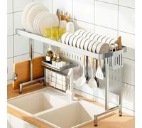 SWENEEN Égouttoir À Vaisselle Extensible en Acier Inoxydable À Poser sur L'Évier, Solution Gain De Place pour Éviers Simples/Doubles, pour Une Cuisine Optimisée Et Un Rangement O,