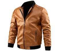 SWEPER Blouson en Cuir Homme - À Manches Longues Grande Taille Veste en Cuir Synthétique Polyuréthane Hommes Cardigan À Fermeture Éclair Manteau en Cuir Décontracté Moto Biker Manteau Vestes en Cuir