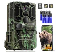 Swetfela Caméra de chasse avec vision nocturne activée par le mouvement - Caméra de chasse vidéo 5K 60 MP Full HD prise en charge de l'application WLAN Bluetooth, déclencheur infrarouge 0,1 s, étanche