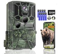 Swetfela Caméra de Chasse Vidéo 5K - Camera Chasse Connectée Téléphone Full HD 60MP WiFi Bluetooth avec Détecteur de Mouvement à Vision Nocturne, Étanchéité IP66, Carte Mémoire 32G et 8 Piles AA