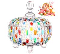 SWEWARM Boîte à bonbons en verre coloré peinte à la main avec couvercle - Bol artisanal en cristal pour bonbons, biscuits et bijoux, récipient de service décoratif pour Noël, Halloween - 710 ml