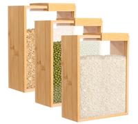 SWEWARM Lot de 3 boîtes de rangement en bois pour céréales, 22,1 x 17,3 x 7,9 cm, distributeur d'aliments secs avec couvercle coulissant, fenêtre visible, récipient de rangement en bois pour cuisine