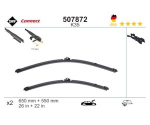 SWF Connect - K35 - Kit de Balais d’essuie-glace plats 650 mm / 550 mm fabriqués en Allemagne pour une performance d’essuyage optimale - Avant - Lot de 2 Essuies-glaces - 507872