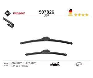 SWF Connect - U07 - Kit de Balais d’essuie-glace plats 550 mm / 475 mm fabriqués en Allemagne pour une performance d’essuyage optimale - Avant - Lot de 2 Essuies-glaces - 507826