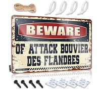 SWFG Décoration amusante pour bar Beware of Attack Bouvier des Flandres en étain Panneau amusant Sogns (20 x 30 cm)