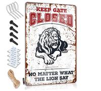 SWFG Panneau en étain « Keep Gate Closed No Matter What The Lion Say » - Décoration murale pour caverne d'homme (20 x 30 cm)