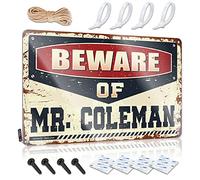 SWFG Panneau en étain pour garage avec inscription « Beware of Mr. Coleman » - 30 x 40 cm