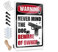 SWFG Panneau en étain pour Man Cave Never Mind The Dog « Beware of Owner » - Panneau vintage - Panneau sarcastique (20 x 30 cm)