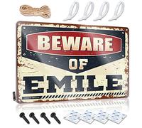 SWFG Panneau humoristique en étain avec inscription « Beware of Emile » pour garage, décoration de grotte (30 x 40 cm)