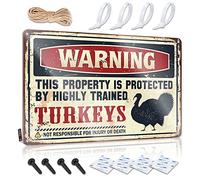 SWFG Panneau humoristique en étain avec inscription « Warning This Property is Protected by A Highly Trained Turkey » - Décoration murale amusante pour bar à domicile (30 x 40 cm)