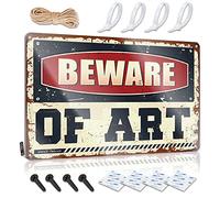 SWFG Panneau humoristique en métal avec inscription « Beware of Art » - Décoration de chambre de garçon - 20 x 30 cm