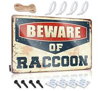 SWFG Panneau humoristique en métal avec inscription « Beware of Raccoon » - Décoration de porte de chambre à coucher (30 x 40 cm)