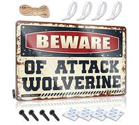 SWFG Plaque vintage amusante en étain avec inscription « Beware of Attack Wolverine » pour décoration d'intérieur (20 x 30 cm)