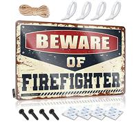 SWFG Signs for Garage Beware of Firefighter Plaque en métal vintage Man Cave Rules Old Signs (30 x 40 cm)