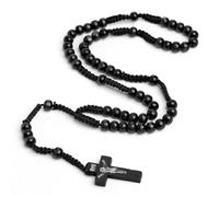 swglcowo Chapelet en bois naturel fait à la main - Perles en bois de 8 mm avec croix de Jésus - Collier léger pour hommes, femmes, garçons, filles, prière chrétienne religieuse, bijoux tendance, M